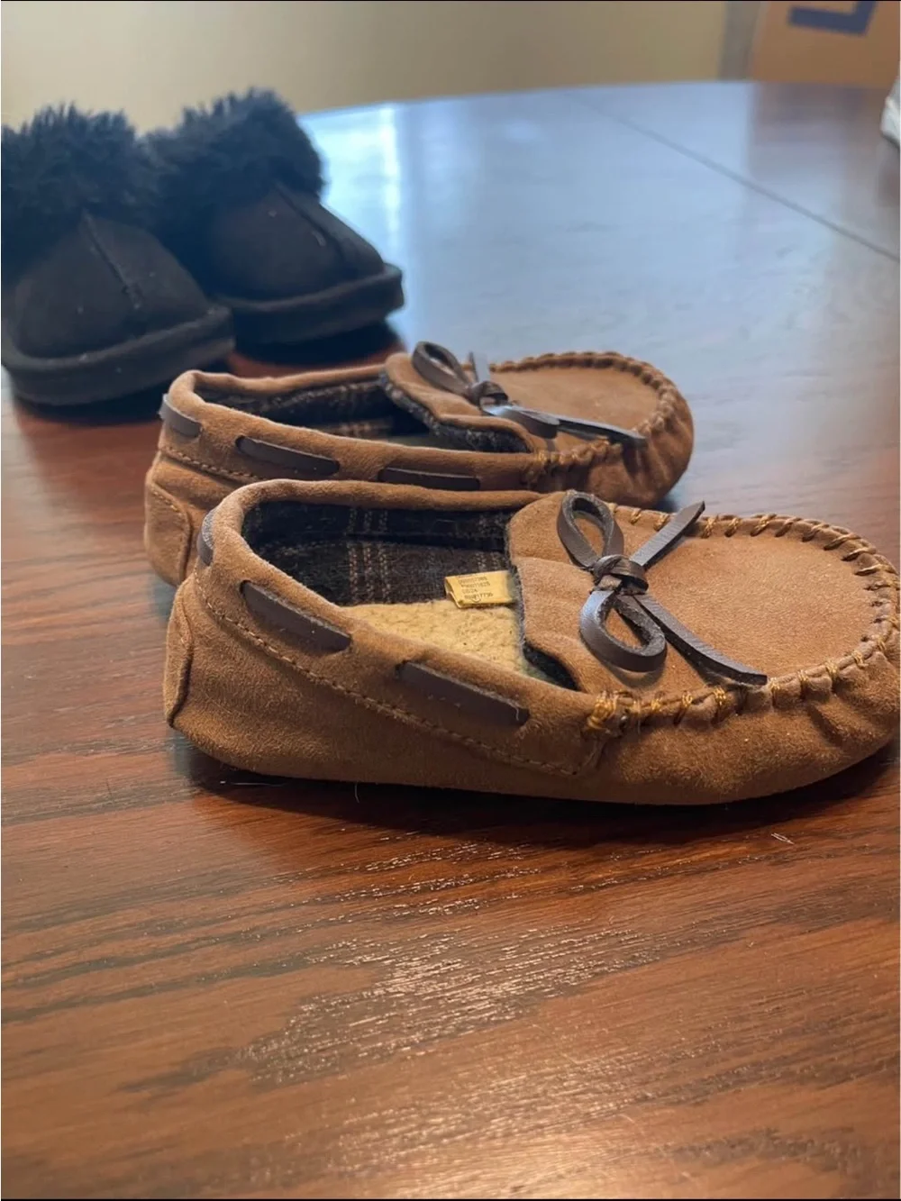 Kids Brown Suede Moccasin Slippers
